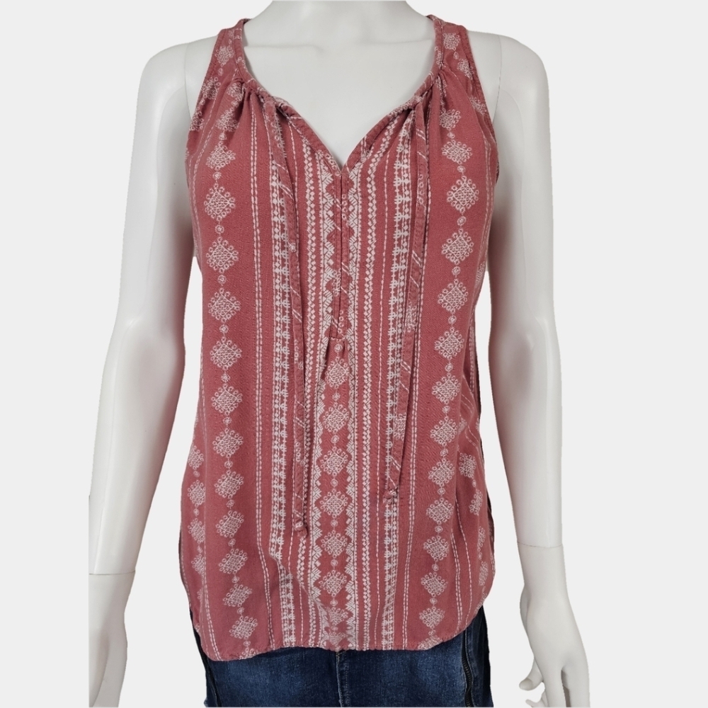 Sonoma Diamond Shape Print Sleeveless V-Neck Top With Front Ties Size S